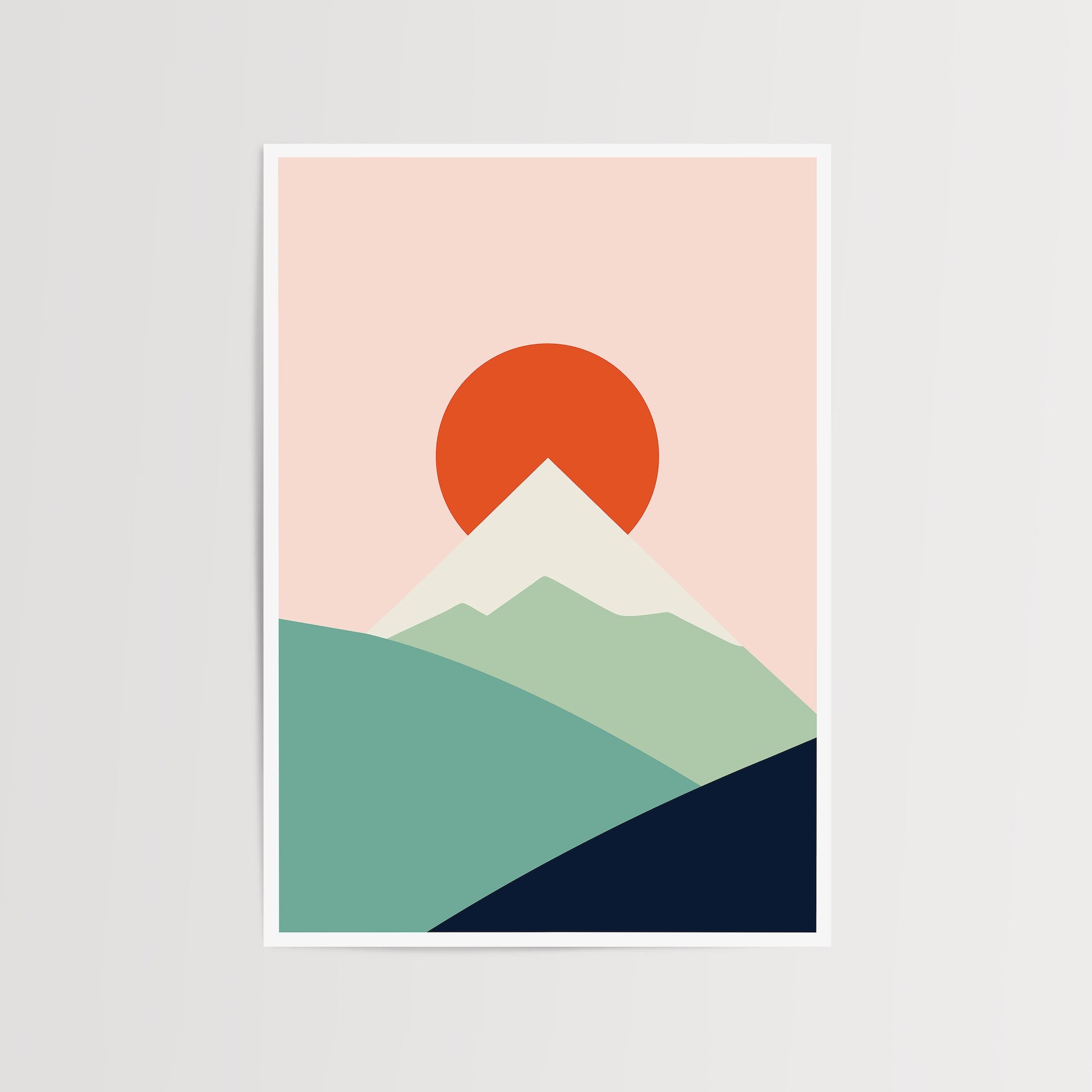 Minimalist mountain and sun art print