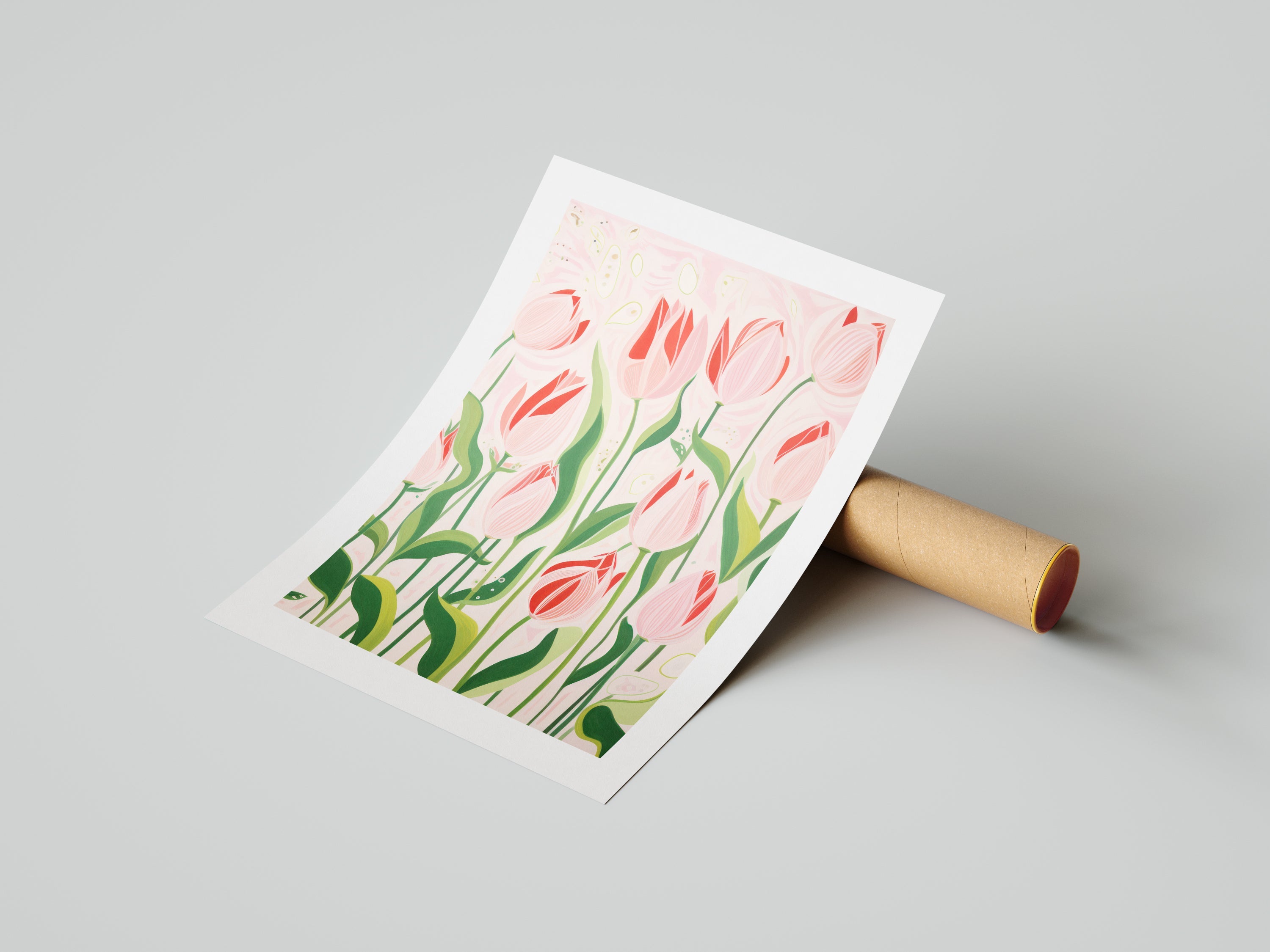 Pink and Green Tulips Painting The Poster Square