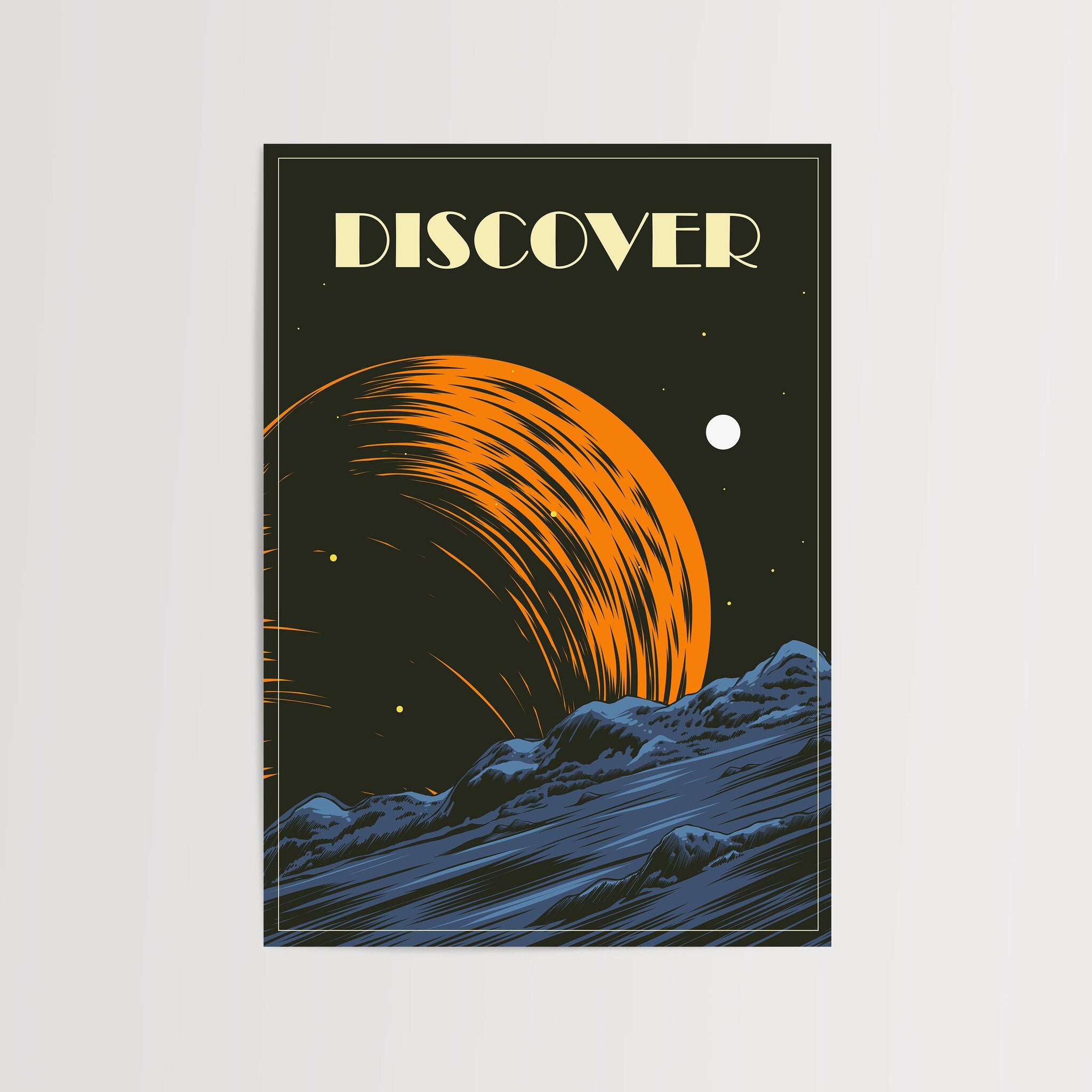 Discover art print with space exploration theme
