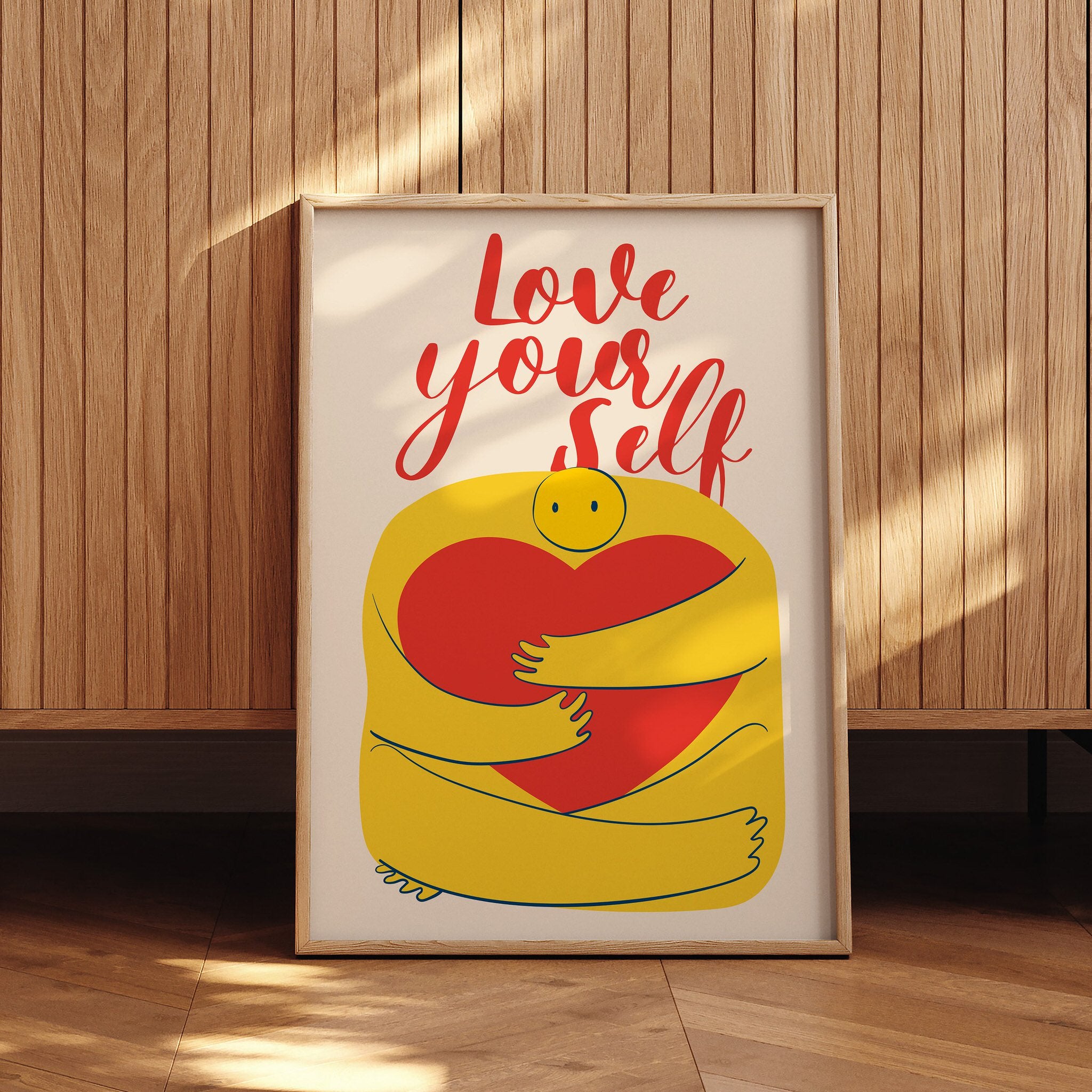 Whimsical Love Yourself poster for bedroom or dorm decor with a positive message.